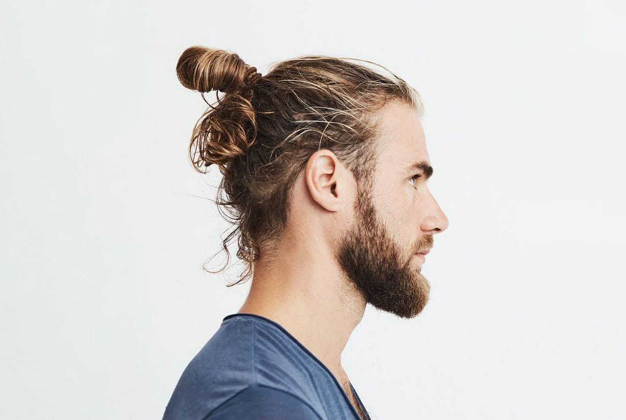 man bun with short hair